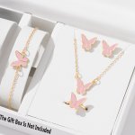 Stud Earrings + Necklace + Bracelet + Ring Chic Jewelry Set Dainty Butterfly Design Pick A Color U Prefer Match Daily Outfits Pa