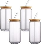 4 PC Cocktail Glass With Glass Straw - Bamboo Collection