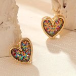 1 Pair Exquisite Stud Earrings Colorful Sequin Leopard Print Pattern Heart Shaped Stud Earrings For Ladies Valentine's Day Jewel