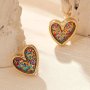 1 Pair Exquisite Stud Earrings Colorful Sequin Leopard Print Pattern Heart Shaped Stud Earrings For Ladies Valentine's Day Jewelry Gifts