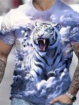 Novelty 3D Tiger Pattern Print Men's Crew Neck Short Sleeve T-Shirt Casual Summer T-Shirt For Daily Wear And Vacation Resorts