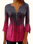 Ethnic Graphic Print T-Shirt Vintage Button Front Crew Neck T-Shirt Women's Clothing