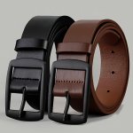 1PC Men's Fashionable Pu Leather Belt Simple And Retro Design Golden Pattern Brief Line Automatic Buckle For Men Daily Life Leis