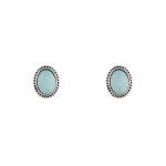 Antique Silver Blue Oval Stud Earrings