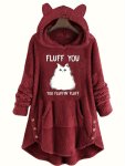 Cute Cat Print Thermal Hoodie Casual Kangaroo Pocket Long Sleeve Hoodies Sweatshirt Women's Clothing