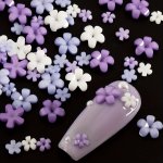 400 Pcs 3D Acrylic Flower Nail Art Charms - White & Purple Flower Parts For Summer French Nails Decoration Accessories - Rikonka