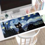Starry Night Cat Mouse Pad Large Gaming Keyboard Mat With Non-slip Base Comfortable Polyester Desk Pad For Office Study And Rela