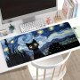 Starry Night Cat Mouse Pad Large Gaming Keyboard Mat With Non-slip Base Comfortable Polyester Desk Pad For Office Study And Relaxation - 1PC