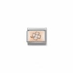 Rose Gold Enamel With Cz White Cz 4 Leaf Clover Link
