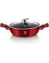 Burgundy Metallic Line Collection Marble Coating Shallow Pot With Lid 28 Cm Size