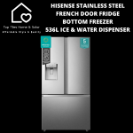 Hisense Stainless Steel French Door Fridge - 536L Ice & Water Dispenser