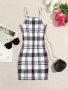 Girls Classic Plaid Cami Dress Mini Length Stretch Comfy Camisole Bodycon Dress