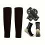 3 Pairs Of Teenager Football Sets Mid-calf Dot Glue Non-slip Socks & Leg Sleeves & Leg Pads Sport Sets For Outdoor Activities