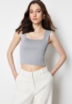 Thick Strap Crop Knitwear Blouse - Gray
