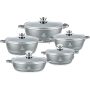 Choice 10PC Die Cast Cookware Set Granite Collection Non-stick Casserole Pot Set With Lids Induction-compatible Tempered Glass Covers Multi-sized 20CM To 32CM Grey