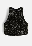 Cropped Sequined Vest Top - Dark Green