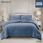 Simon Baker - Brooklyn Luxury Sherpa Jacquard Comforter Set - Denim - Denim