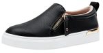 Jeossy Women's Black Slip On Shoes Casual Fashion Sneakers 8010 Arch Support Loafers For Women With Zipper Size 9 DJY8010 Blackp