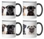 Set Of 4 Pug Coffee Mugs With Black Handles