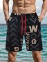 Men's Letters Graphic Print Board Shorts Casual Drawstring Shorts For Beach Summer Holiday Swimming Surfing