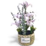 Artificial Lily Flower Arrangement In Basket Yellow & Green
