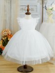 Flower Girl Dress Elegant Solid Flying Sleeve Mesh Princess Dress With Zip Back Perfect For Party Wedding Performance