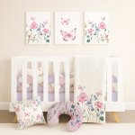 Floral Cot Bedding Set Wildflower Child With Butterfly Purple