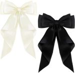 Pack Of 2 Long Silky Satin Hair Clip Big Bow French Style Hair Clip