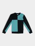 Colour Block Panel Crew Sweater - Aqua Teal - Aqua Teal XXL