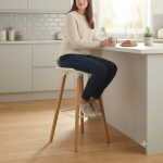 Modern Counter Stool With Curved Seat And Wooden Legs