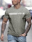 Letter Print T-Shirt Men's Casual Street Style Stretch Round Neck Tee Shirt For Summer