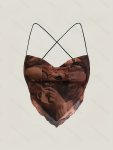 Figure Print Spaghetti Strap Top Y2K Tie Back Sleeveless Cami Top For Summer Women's Clothing