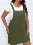 Plus Size Solid Color Overall Dress Casual Button Pocket Dress For Spring Women's Plus Size Clothing