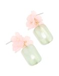Goldair Gold Green Marble Stone & Pink Flower Drop Earrings
