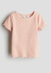 Frill-trimmed Ribbed T-Shirt - Pink