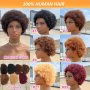 Short Kinky Curly Brazilian Remy Human Hair Wigs Afro Puff Curly Wave Wig For Women Full Machine Made Wig Fluffy Bouncy And Soft Natural Wig