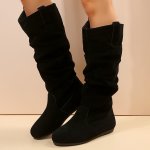 Women's Comfy Pull On Boots Round Toe Slip On Winter Long Boots All-match Slouchy Knee High Boots