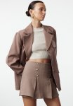 Buttoned Tweed Woven Shorts Skirt - Beige