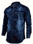 Men's Tie Dye Frayed Denim Shirt Casual Lapel Button Up Cotton Blend Slim-fit Long Sleeve Shirt For Outdoor Activities