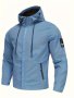 Men's Preppy Style Hooded Polyester Varsity Jacket - 100% Polyester Regular Fit Woven Windbreaker With Non-stretch Fabric Long Sleeves Solid Color & Secure Pocket