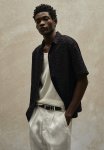 Regular Fit Textured-weave Resort Shirt - Black