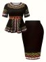 Plus Size Elegant Random Print Two-Piece Set Short Sleeve Peplum Top & Matching Pencil Skirt Set Women's Plus Size Clothing
