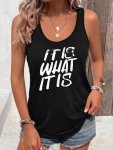 Women's Casual Sleeveless Tank Top With "it Is What It Is" Letter Print Racerback Design Sports And Summer Beach Wear