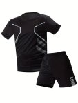 2-PIECE Men's Breathable Summer Sports Outfit Short Sleeve Crew Neck T-Shirt & Elastic Waist Shorts For Sports Training