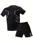 2-PIECE Men's Breathable Summer Sports Outfit Short Sleeve Crew Neck T-Shirt & Elastic Waist Shorts For Sports Training