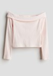 Ribbed Off-the-shoulder Top - Pink