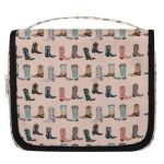 Yocosy Travel Toiletry Bag For Women Men With Hanging Hook Pink Retro Western Print Cowboy Pattern Makeup Cosmetic Bag Organizer
