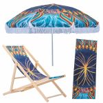 2.0M Beach Umbrella & Wooden Recliner Combo - Heather Burns Collection - Choice - Umbrellas.co.za - Umbrella Shop