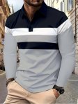 Men's Color Blocked Long Sleeve Lapel Golf Shirts Casual Style Mid Stretch Regular Fit Golf Shirts For Spring autumn