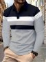 Men's Color Blocked Long Sleeve Lapel Golf Shirts Casual Style Mid Stretch Regular Fit Golf Shirts For Spring/autumn